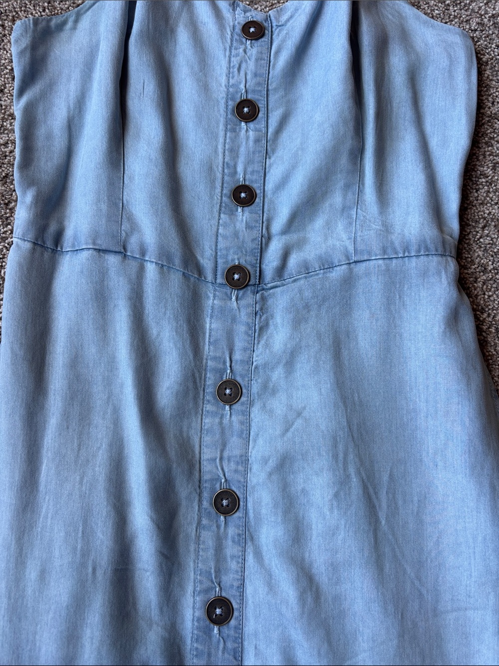 V-Neck Light Blue Button-Front Midi Dress - Picture 2 of 5